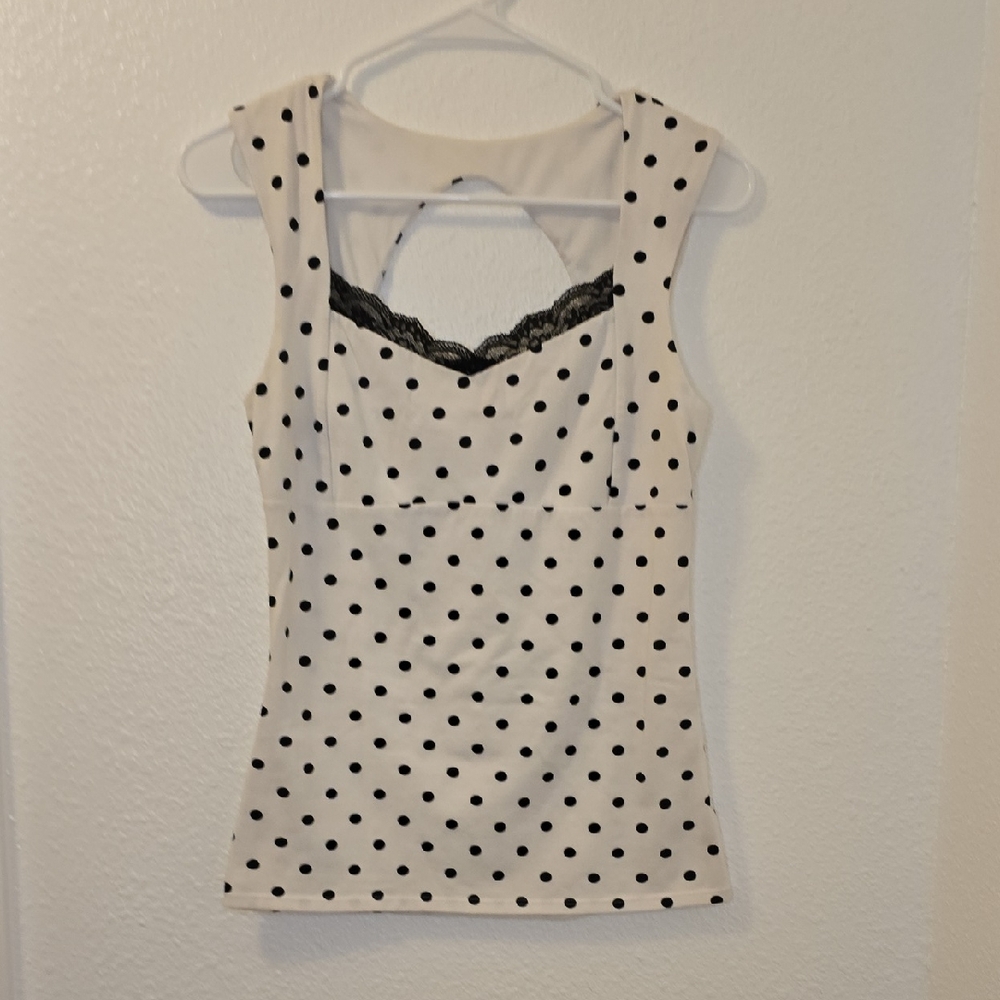 Express White Polka Dot Tank with Black Accents